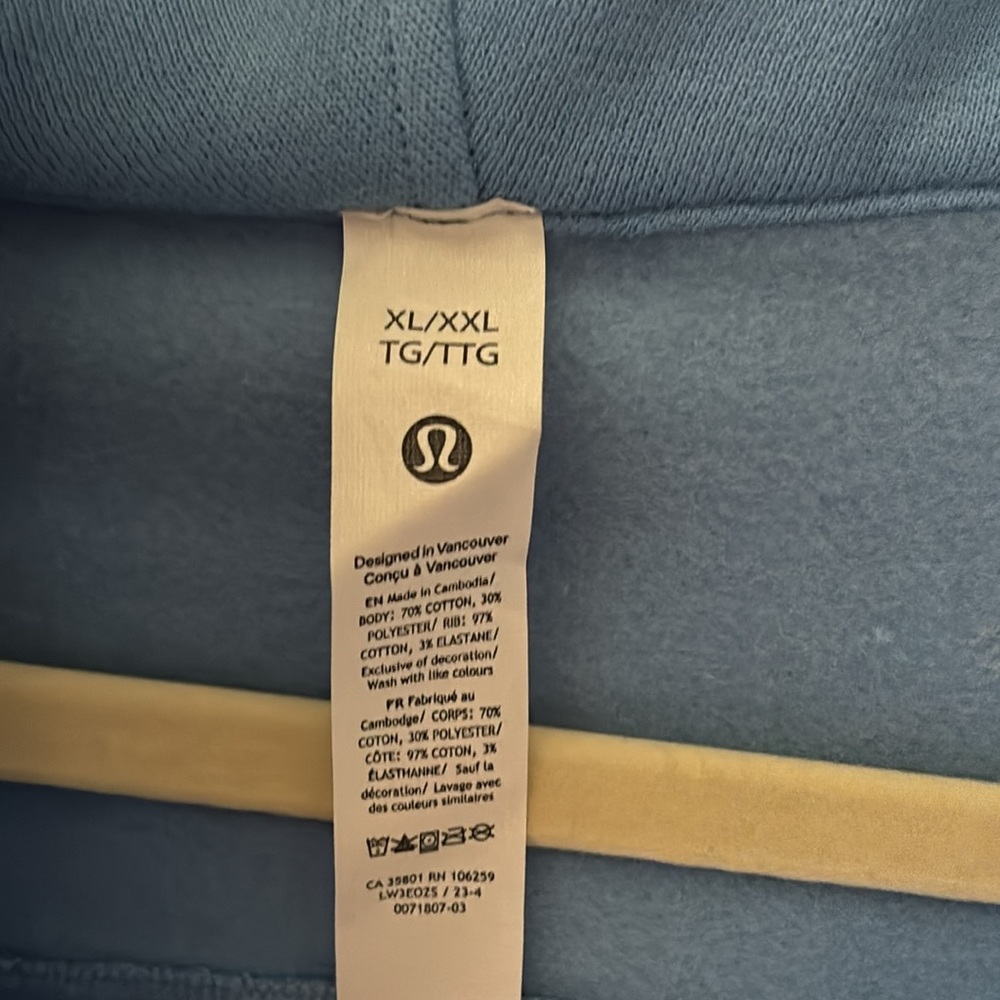 LULULEMON SCUBA OVERSIZED FULL ZIP IN AERO BLUE (AEBL) SZ XL/XXL NWT - Picture 8 of 8